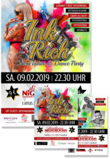 Plakat- & Flyererstellung für die Tattoo-Partyreihe Ink & Rich